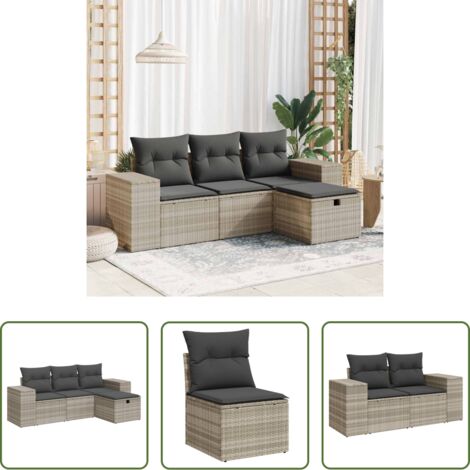 vidaXL Cuscini da seduta -  Set Divano da Giardino 4pz con Cuscini Grigio Chiaro Polyrattan