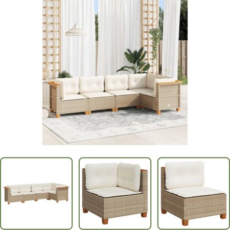 vidaXL Cuscini da seduta -  Set Divano da Giardino 5 pz con Cuscini Beige in Polyrattan
