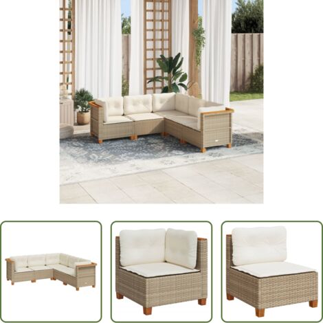 vidaXL Cuscini da seduta -  Set Divano da Giardino 5 pz con Cuscini Beige in Polyrattan