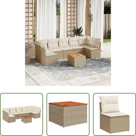 vidaXL Cuscini da seduta -  Set Divano da Giardino 8 pz con Cuscini Beige in Polyrattan