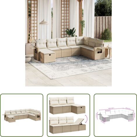 vidaXL Cuscini da seduta -  Set Divano da Giardino 8 pz con Cuscini Beige in Polyrattan