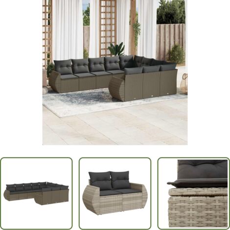 vidaXL Cuscini da seduta -  Set Divano Giardino 10 pz con Cuscini Grigio Chiaro Polyrattan