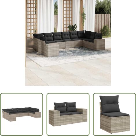 vidaXL Cuscini da seduta -  Set Divano Giardino 10 pz con Cuscini Grigio Chiaro Polyrattan