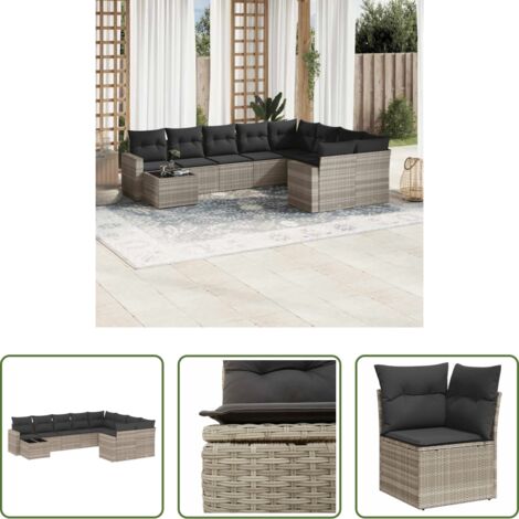 vidaXL Cuscini da seduta -  Set Divano Giardino 10 pz con Cuscini Grigio Chiaro Polyrattan