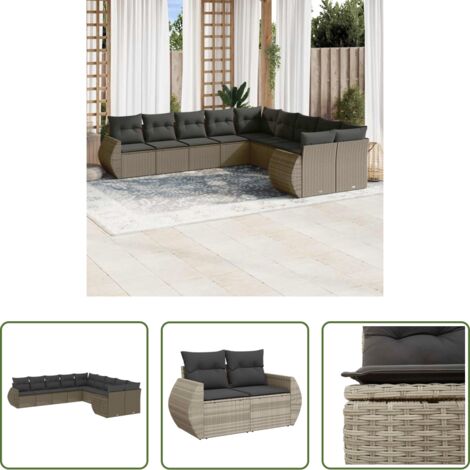 vidaXL Cuscini da seduta -  Set Divano Giardino 10 pz con Cuscini Grigio Chiaro Polyrattan