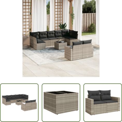 vidaXL Cuscini da seduta -  Set Divano Giardino 10 pz con Cuscini Grigio Chiaro Polyrattan