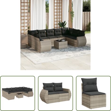 vidaXL Cuscini da seduta -  Set Divano Giardino 10 pz con Cuscini Grigio Chiaro Polyrattan