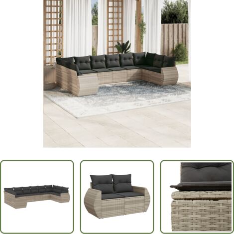 vidaXL Cuscini da seduta -  Set Divano Giardino 10 pz con Cuscini Grigio Chiaro Polyrattan