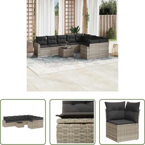 vidaXL Cuscini da seduta -  Set Divano Giardino 10 pz con Cuscini Grigio Chiaro Polyrattan