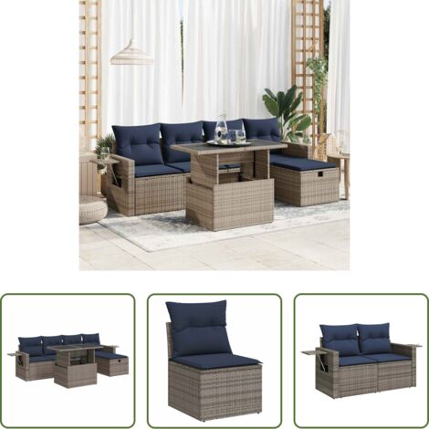 vidaXL Cuscini da seduta - Set Divano Giardino 6 pz con Cuscini Grigio Polyrattan Acacia