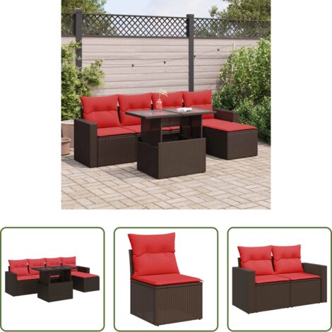 vidaXL Cuscini da seduta - Set Divano Giardino 6 pz con Cuscini Marrone Polyrattan Acacia