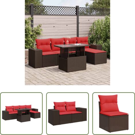 vidaXL Cuscini da seduta - Set Divano Giardino 6 pz con Cuscini Marrone Polyrattan Acacia