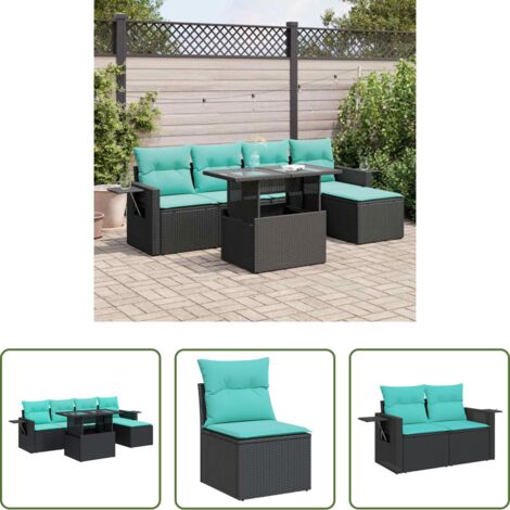 vidaXL Cuscini da seduta -  Set Divano Giardino 6 pz con Cuscini Nero Polyrattan Acacia