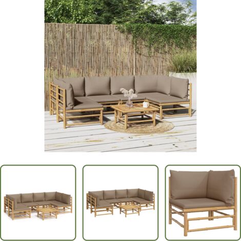 vidaXL Cuscini da seduta -  Set Salotto da Giardino 7pz con Cuscini Tortora Bambù