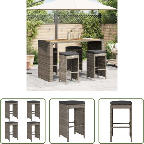 vidaXL Cuscini da seduta -  Sgabelli da Bar con Cuscini 4 pz Grigi in Polyrattan