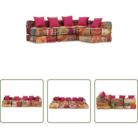 vidaXL Cuscini decorativi -  Pouf Modulare a 4 Posti in Tessuto Patchwork