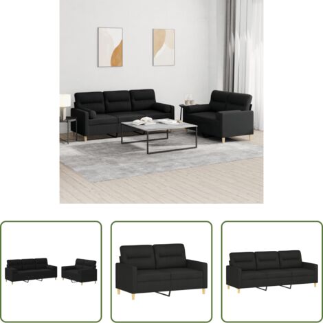 vidaXL Cuscini decorativi -  Set Divani 2 pz con Cuscini Nero in Tessuto