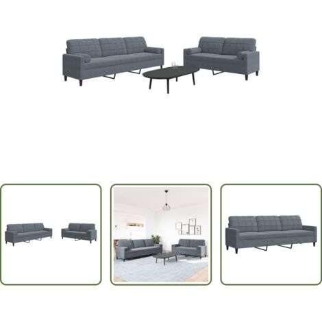 vidaXL Cuscini di sostegno -  Set di Divani 2 pz con Cuscini e Rinforzi Grigio Scuro Velluto