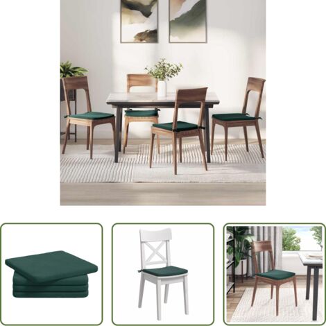 vidaXL Cuscini ergonomici -  Cuscini per Seduta 4 pcs Verde Scuro 40 x 40 x 3 cm Velluto