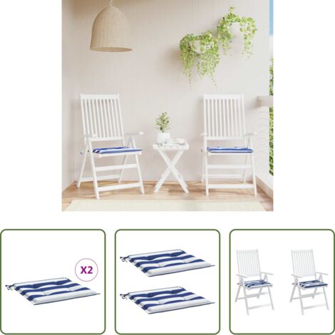 vidaXL Cuscini esterni -  Cuscini per Sedia 2 pz Strisce Bianche e Blu 40x40x4 cm Tessuto