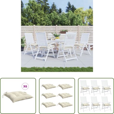 vidaXL Cuscini esterni -  Cuscini per Sedia 6 pz Bianco Crema 50x50x7cm in Tessuto Oxford