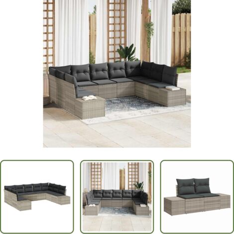 vidaXL Cuscini esterni -  Set Divano da Giardino 9 pcs Grigio chiaro polyrattan