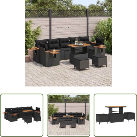 vidaXL Cuscini esterni -  Set Divano da Giardino con cuscino 13 pcs Nero polyrattan