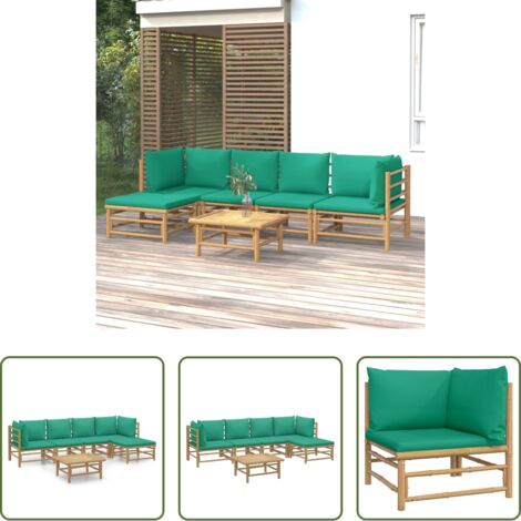 vidaXL Cuscini in bambù -  Set Salotto da Giardino 6pz con Cuscini Verdi Bambù