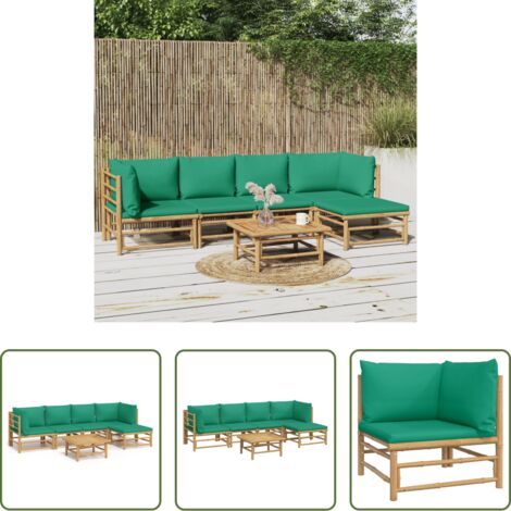 vidaXL Cuscini in bambù -  Set Salotto da Giardino 6pz con Cuscini Verdi Bambù