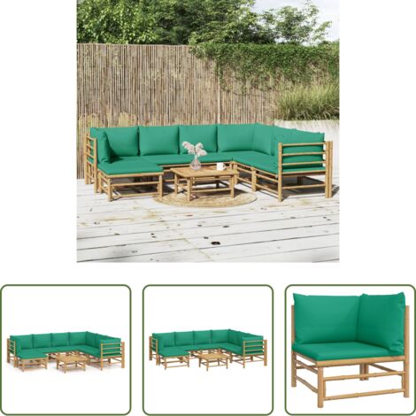 vidaXL Cuscini in bambù -  Set Salotto da Giardino 8pz con Cuscini Verdi Bambù