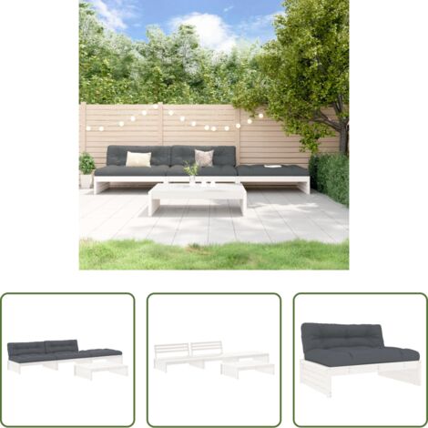 vidaXL Cuscini in legno -  Set Divani da Giardino 4pz con Cuscini in Legno Massello Bianco