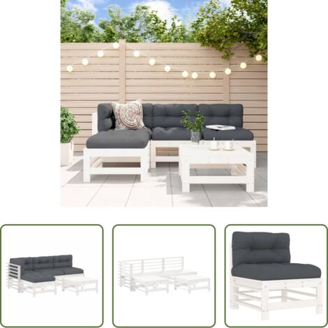 vidaXL Cuscini in legno -  Set Divani da Giardino 5pz con Cuscini in Legno Massello Bianco