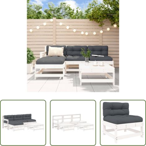 vidaXL Cuscini in legno -  Set Divani da Giardino 5pz con Cuscini in Legno Massello Bianco