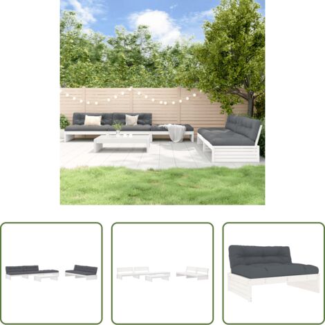 vidaXL Cuscini in legno -  Set Divani da Giardino 6pz con Cuscini in Legno Massello Bianco
