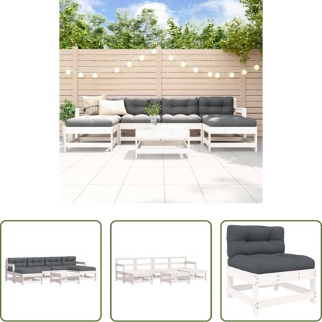 vidaXL Cuscini in legno -  Set Divani da Giardino 7pz con Cuscini in Legno Massello Bianco