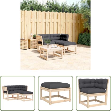 vidaXL Cuscini in legno -  Set Divani Giardino 3 pz con Cuscini in Legno Massello di Pino