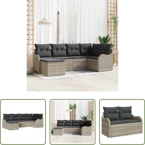 vidaXL Cuscini in poliestere -  Set Divano da Giardino 6 pcs Grigio chiaro Poly Rattan