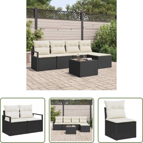 vidaXL Cuscini in polyrattan -  Set di divani con cuscino 6 pcs Nero polyrattan