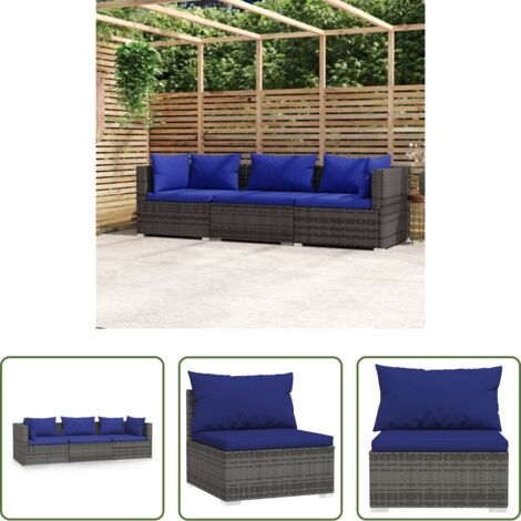 vidaXL Cuscini in rattan -  Divano a 3 Posti con Cuscini in Polyrattan Grigio