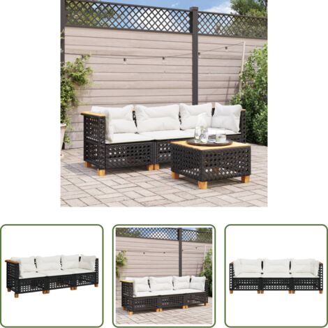 vidaXL Cuscini lavabili -  Divano da Giardino a 3 Posti con Cuscini Nero in Polyrattan