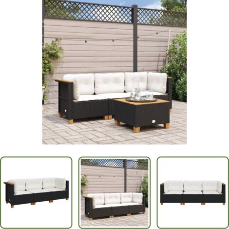 vidaXL Cuscini lavabili -  Divano da Giardino a 3 Posti con Cuscini Nero in Polyrattan