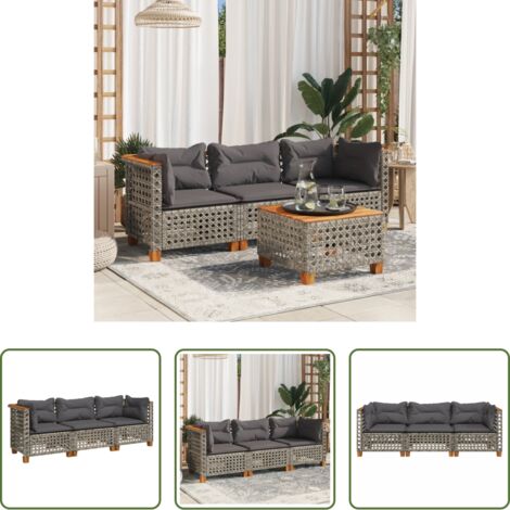 vidaXL Cuscini lavabili -  Divano da Giardino con Cuscini 3 Posti Grigio in Polyrattan