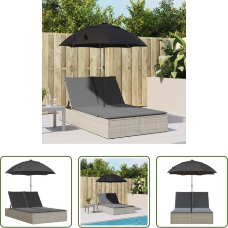 vidaXL Cuscini -  Lettino Prendisole Cuscini e Parasole Grigio Chiaro Polyrattan