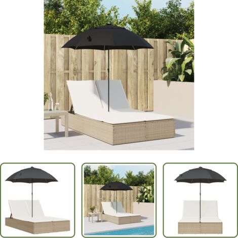 vidaXL Cuscini -  Lettino Prendisole Doppio Cuscini e Parasole Beige Polyrattan