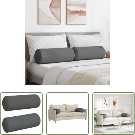 vidaXL Cuscini per camera da letto -  Cuscini a rullo 2 pcs Grigio scuro Ø 25 x 70 cm Tessuto