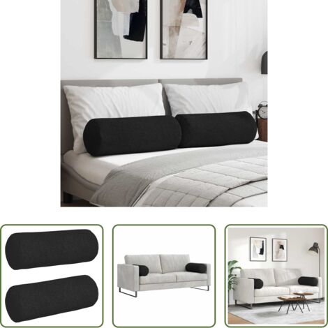 vidaXL Cuscini per camera da letto -  Cuscini a rullo 2 pcs Nero Ø 25 x 70 cm Tessuto