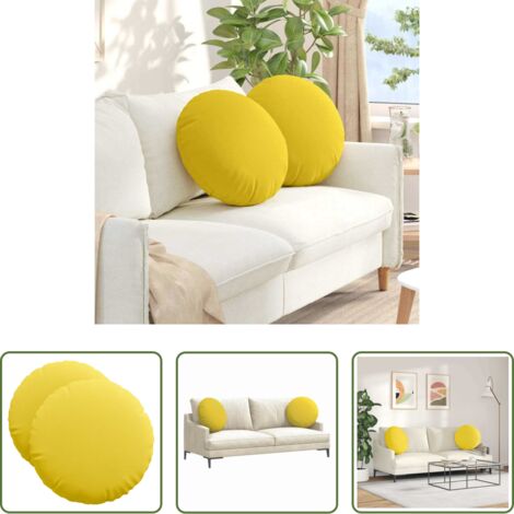vidaXL Cuscini per camera da letto -  Cuscini per Seduta 2 pcs Giallo Chiaro Ø50 x 19 cm Tessuto