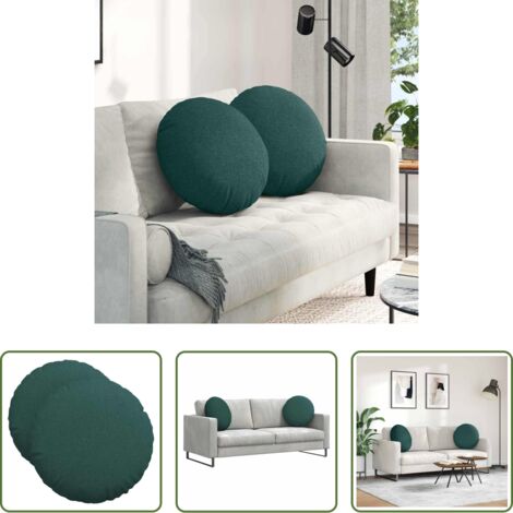 vidaXL Cuscini per camera da letto -  Cuscini per Seduta 2 pcs Verde Scuro Ø50 x 19 cm Tessuto