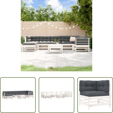 vidaXL Cuscini per divani -  Set Divani da Giardino 8pz con Cuscini in Legno Massello Bianco