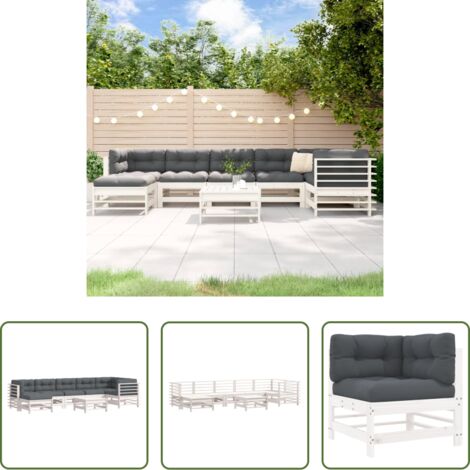 vidaXL Cuscini per divani -  Set Divani da Giardino 8pz con Cuscini in Legno Massello Bianco